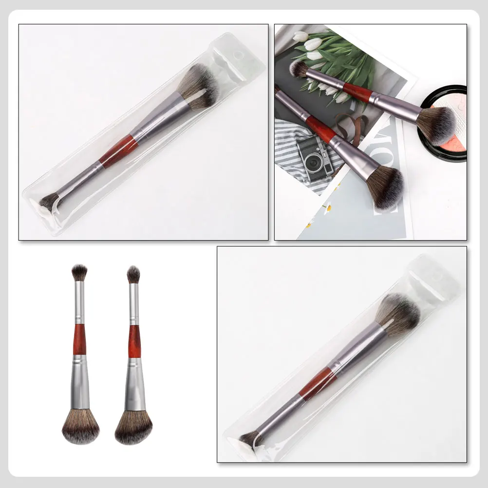 

2pcs Makeup Brush Set Premium Fiber Bristles Soft Dense No Shedding Portable For Loose Powder Blush Eyeshadow Foundation Dual