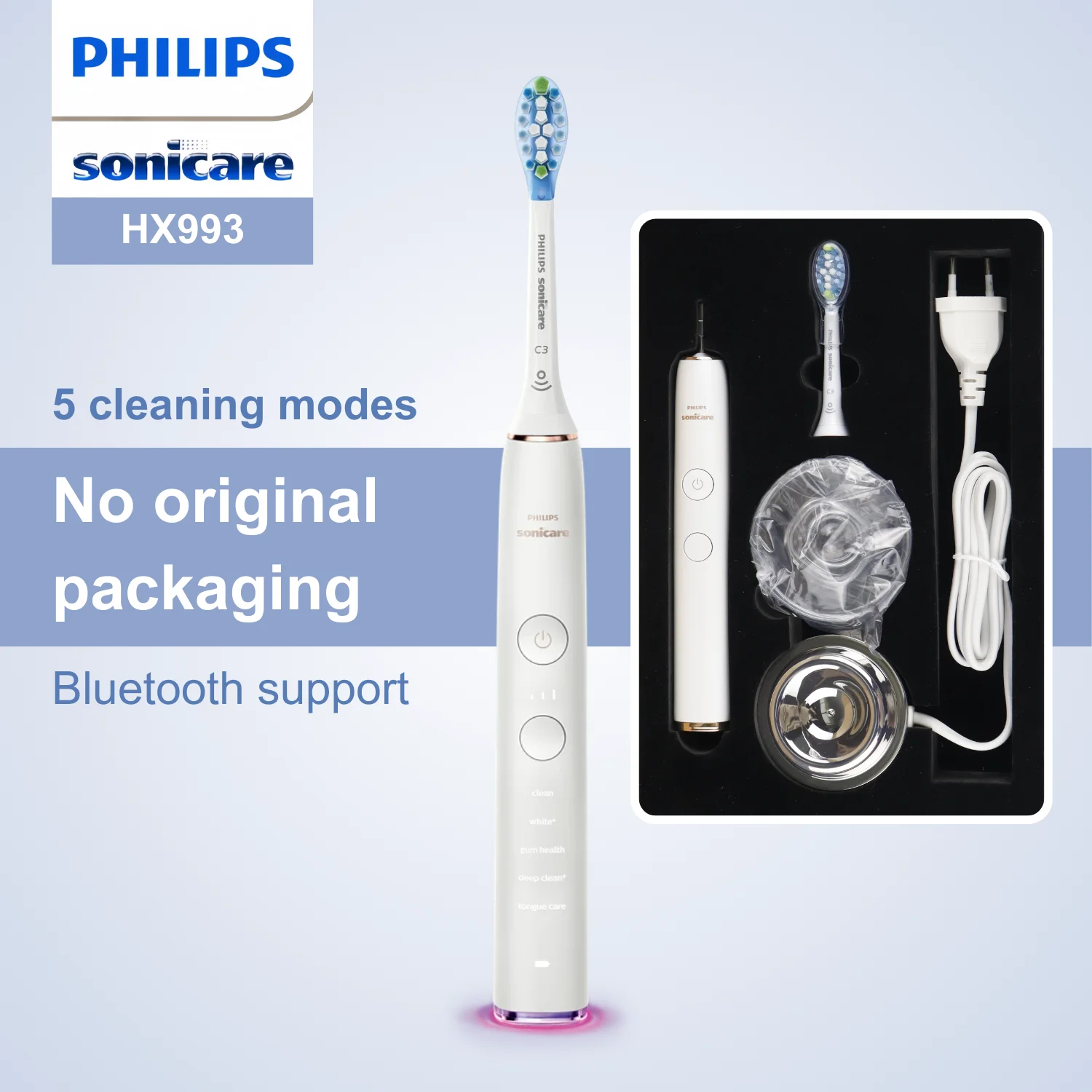 

Philips Sonicare Electric Toothbrush HX993, No Original Packaging, Bluetooth Connectivity, 5 Modes