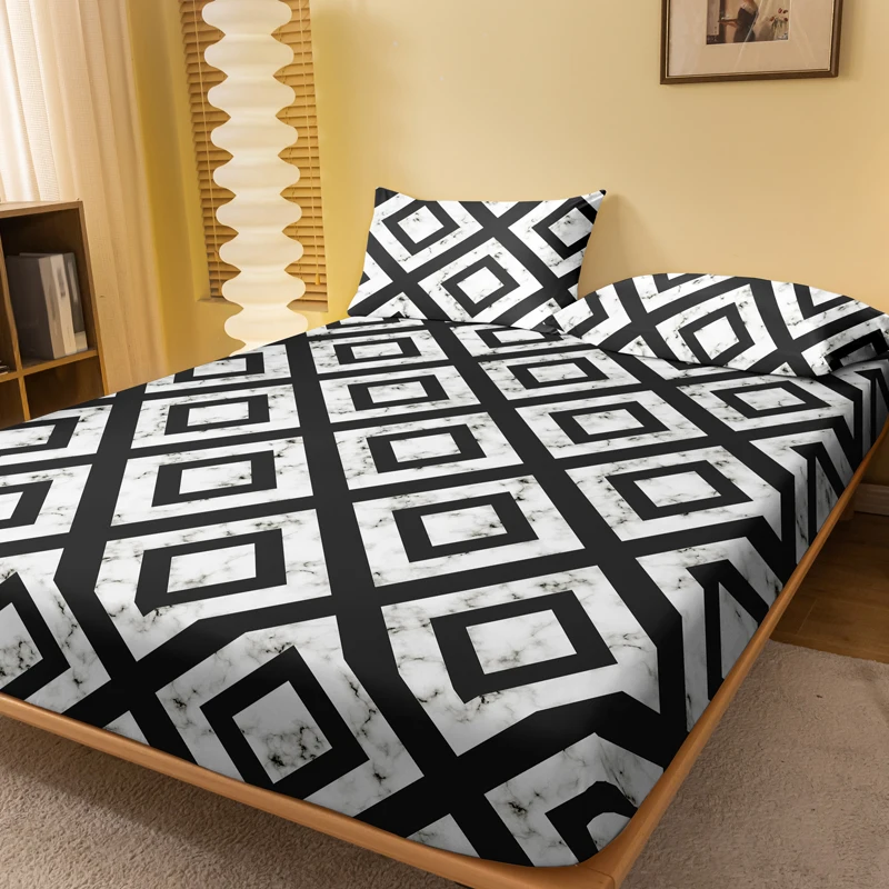 1 Piece Of Black And White Back Shape Patterned Frosted Bedsheet, Bedroom Printed Bedspread, Bedding (Excluding Pillowcases)