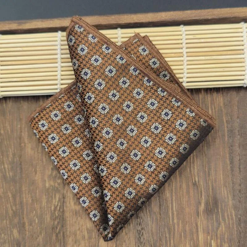 23cm Men\'s Brown Pocket Square Coffee Color Paisley Striped Handkerchief Suit Formal Dress Accessories Wedding Party Gift Hanky