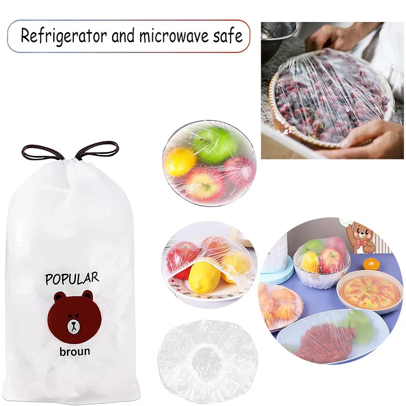 

50/100pcs Disposable Food Cover Cover Plastic Wrap Elastic Food Stretch Leftovers Protection Flim Dustproof Bowls Cups Caps Bag