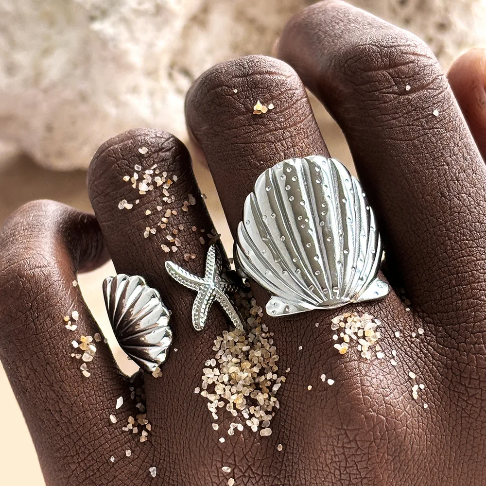 2/3 teile/los Edelstahl Kreative Seestern Shell Ringe Wasserdicht Einstellbar Offenen Ring Für Frauen Sommer Seabeach Schmuck Geschenke – Detail 18