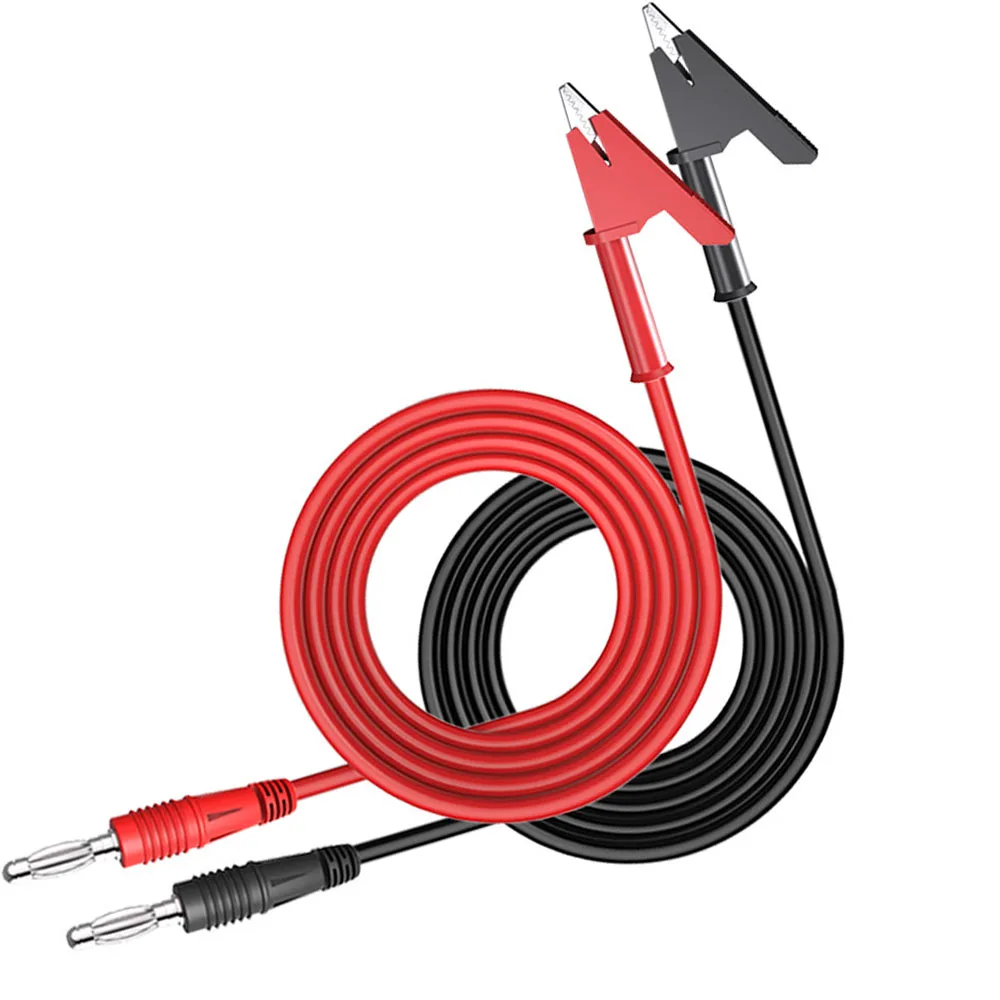 

2 PCS 4MM Pure Copper Banana Plug To Alligator Clip Test Cable Red+Black 1000V/15A Silicone Wire Regulated Power Supply Cable
