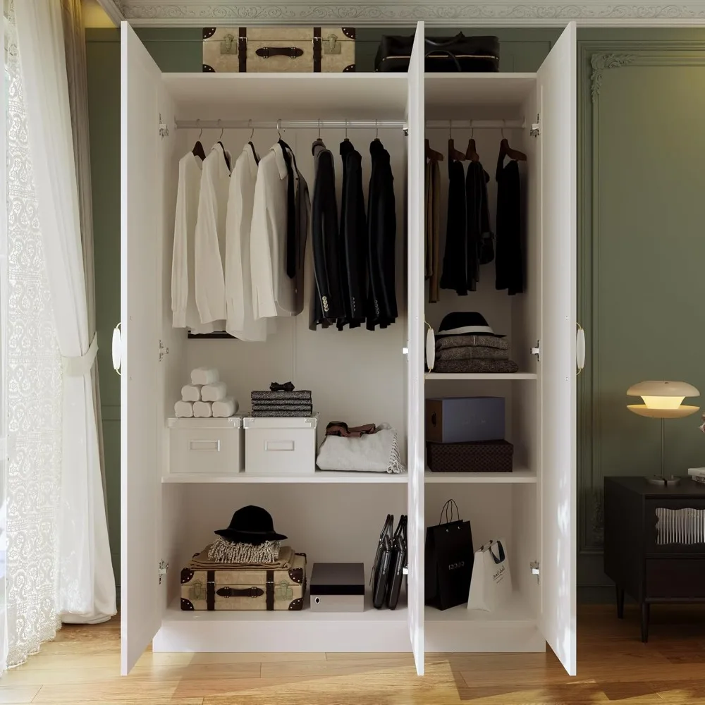 Armario blanco de 70 puertas alto y 3 puertas con varillas para colgar y 5 compartimentos de almacenamiento para dormitorio