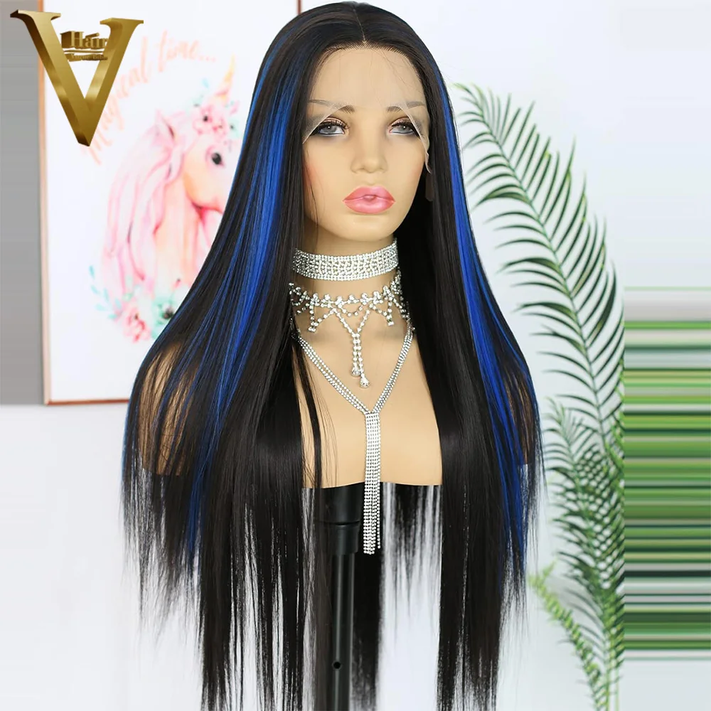 Preplucked Black With Blue Highlight HD Transparent Lace Frontal Wig 13×4 13×6 Brazilian Virgin Remy Human Hair Wigs For Women