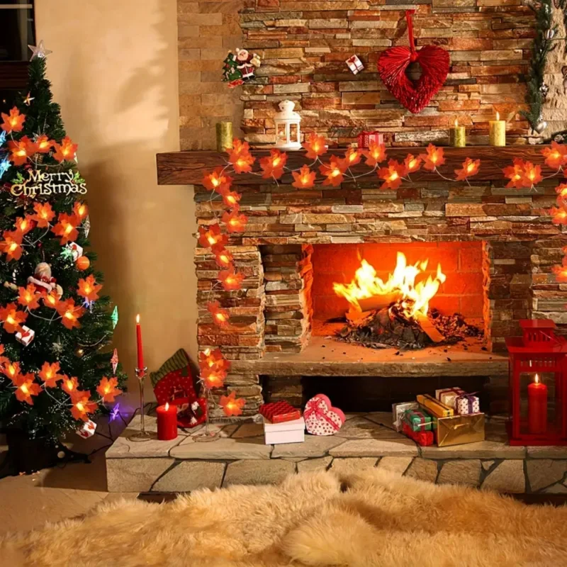 Maple Leaf String Lights 10/20/30/40 LED Lights Battery Operated Waterproof For Halloween Outdoor Autumn Thanksgiving Decor