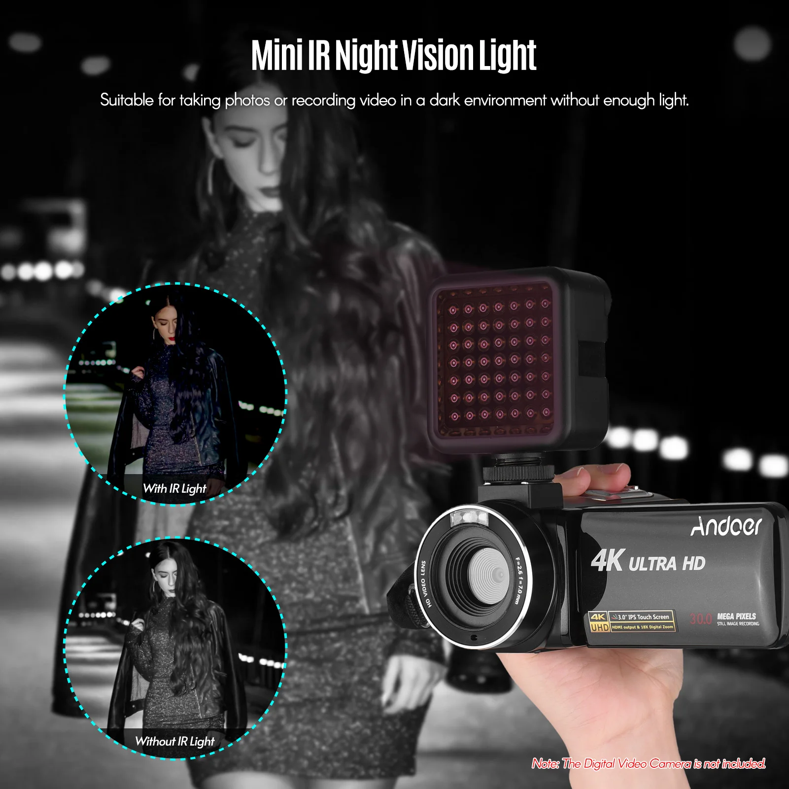 IR49S Mini IR Night Vision Light Infrared Photography Light for Video Camera Camcorder Built-in Rechargeable Battery with