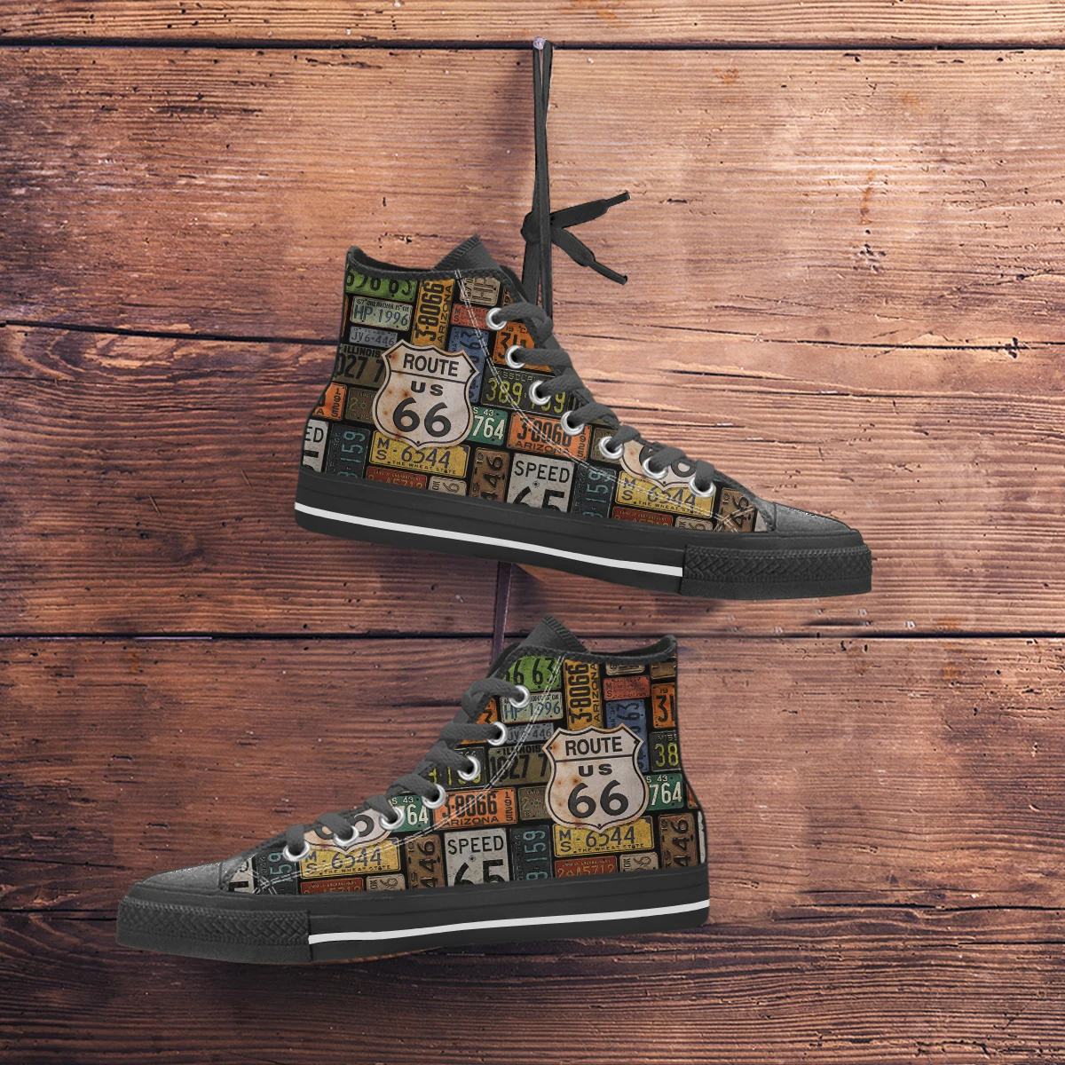 Classic US Route 66 High Top Canvas Shoes Men Breathable Outdoors Walking Sneakers Wild Printing Graffiti Shoes