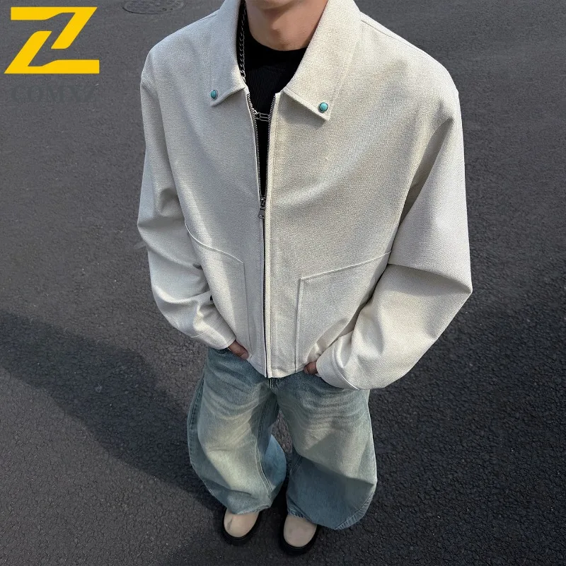 

COMXZ Мужская байкерская куртка 2025 Минималистичная универсальная ветрозащитная дышащая прогулочная повседневная осенняя куртка Уличное пальто для кемпинга