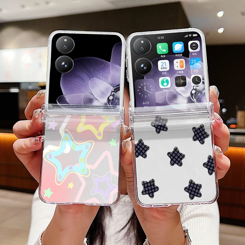 Stars Pattern Phone Case For Xiaomi Mix Flip 2 Hard PC Protector Shell For Mi Mix Flip Flip2 5G Transparent Folding Back Cover