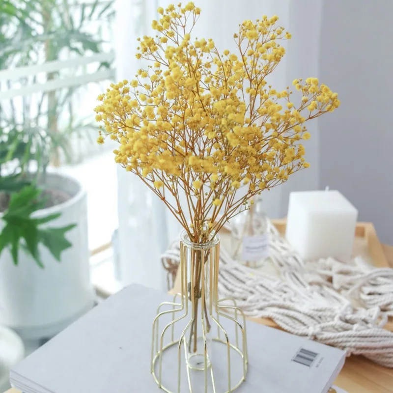 Artificial Flowers with Metal Wire Bracket Transparent Inner Vase Desktop Flower Vase Home Office Desk Decorations