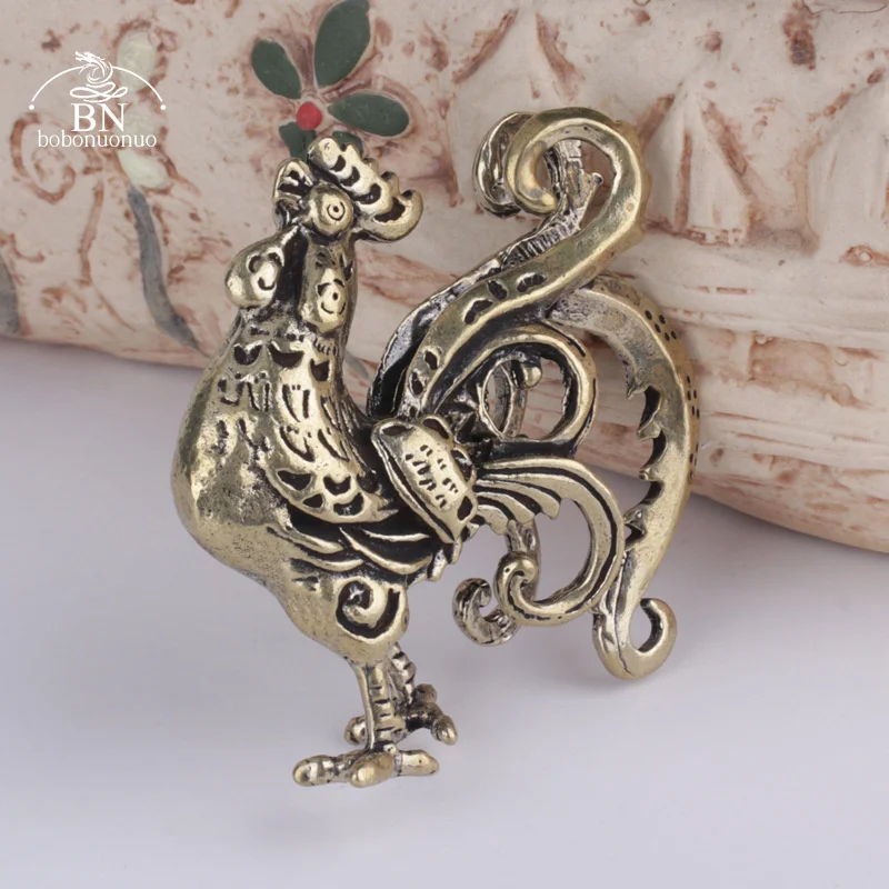 Vintage Copper Big Cock Flowers Bronze Ornaments Solid Pure Brass Animal Chicken Figurines Study Desktop Decorations Home Decor