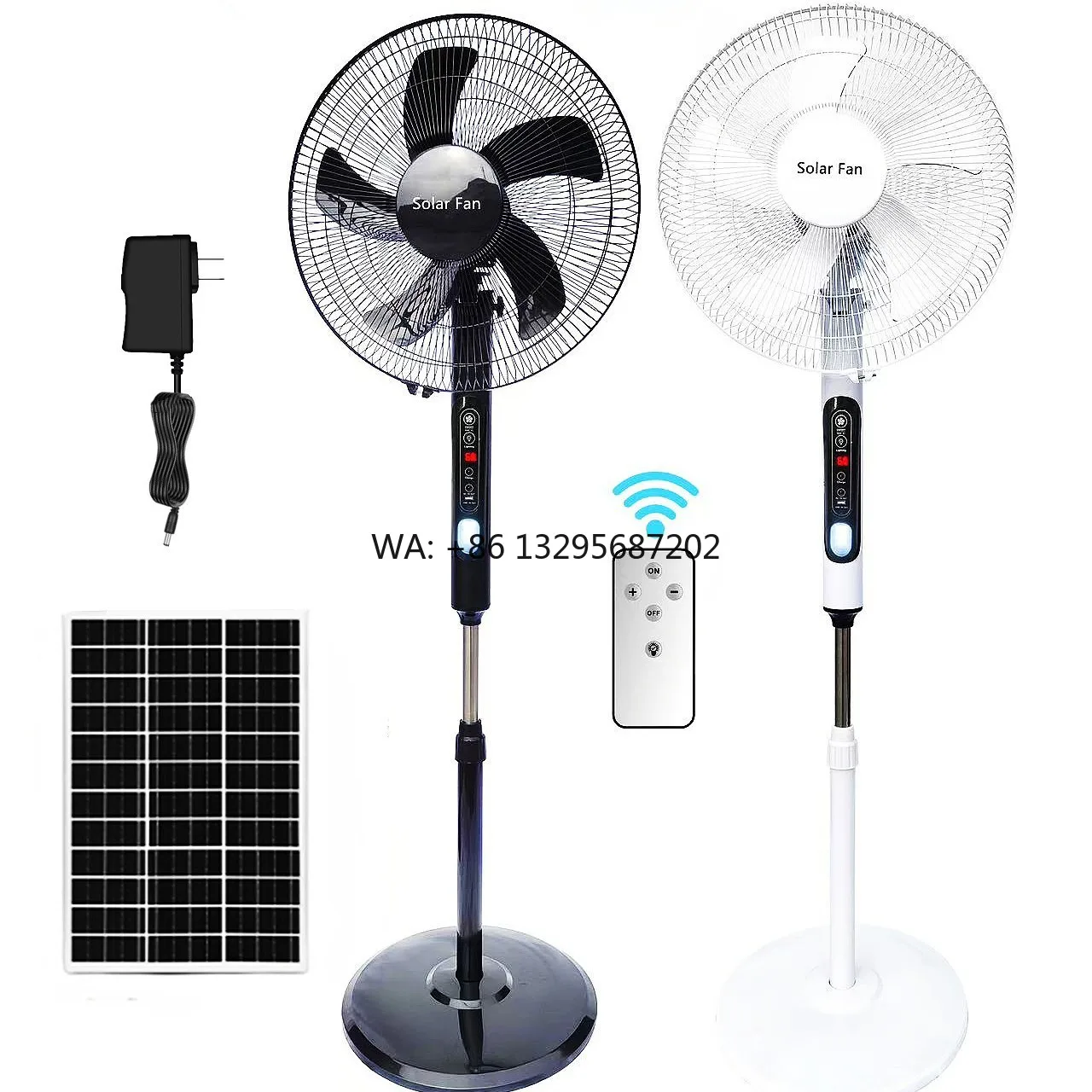 

16/18 Inches 5 Blade Rechargeable Solar Panel Stand Fan AC DC 12V Charging High Wind Speed with Battery