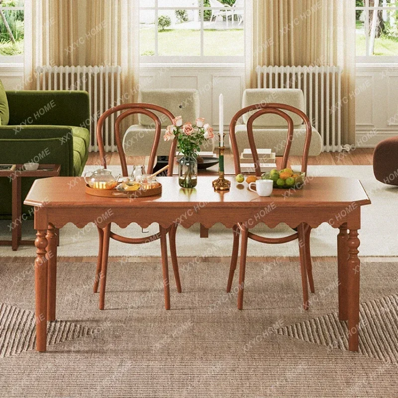 

Rectangular Small Apartment Retro Table and Chair Combination French Style Solid Wood Western-Style Dining Table Furniture