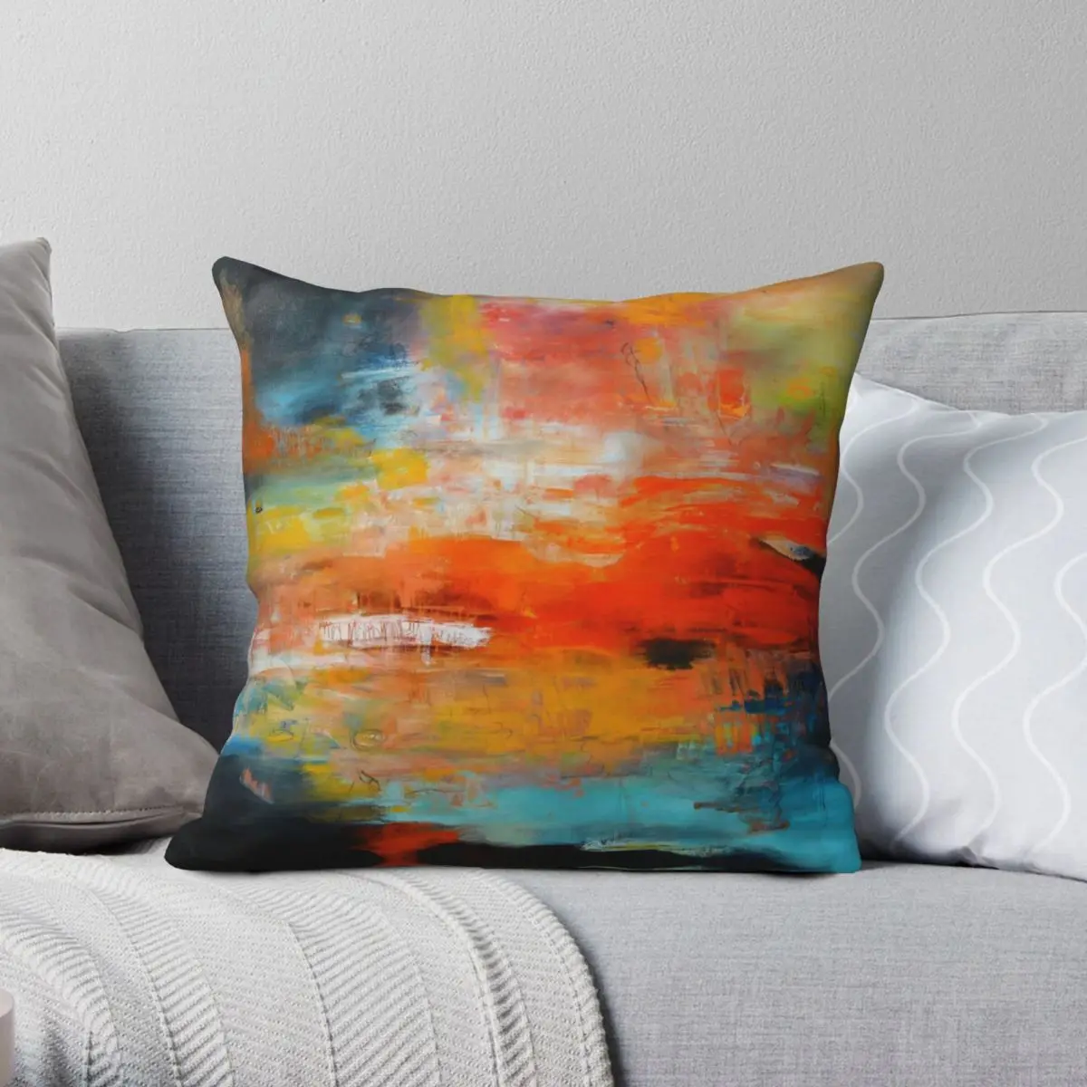 

Red Abstract Sunset Landscape Square Pillowcase Polyester Linen Velvet Creative Zip Decor Sofa Seater Cushion Cover