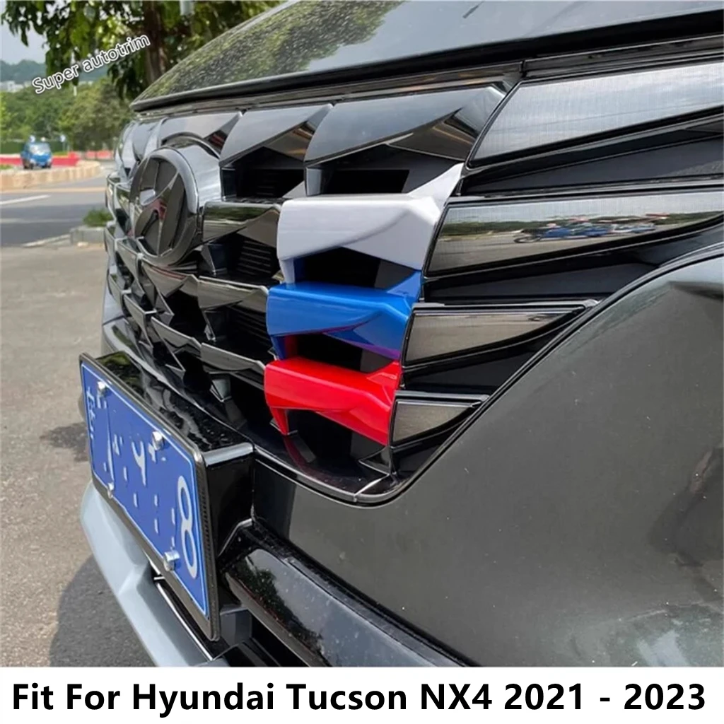 

For Hyundai Tucson NX4 2021 - 2023 Tricolor Front Hood Grille Grill Bar Strip Cover Trim Plastic Accessories Exterior Refit Kit