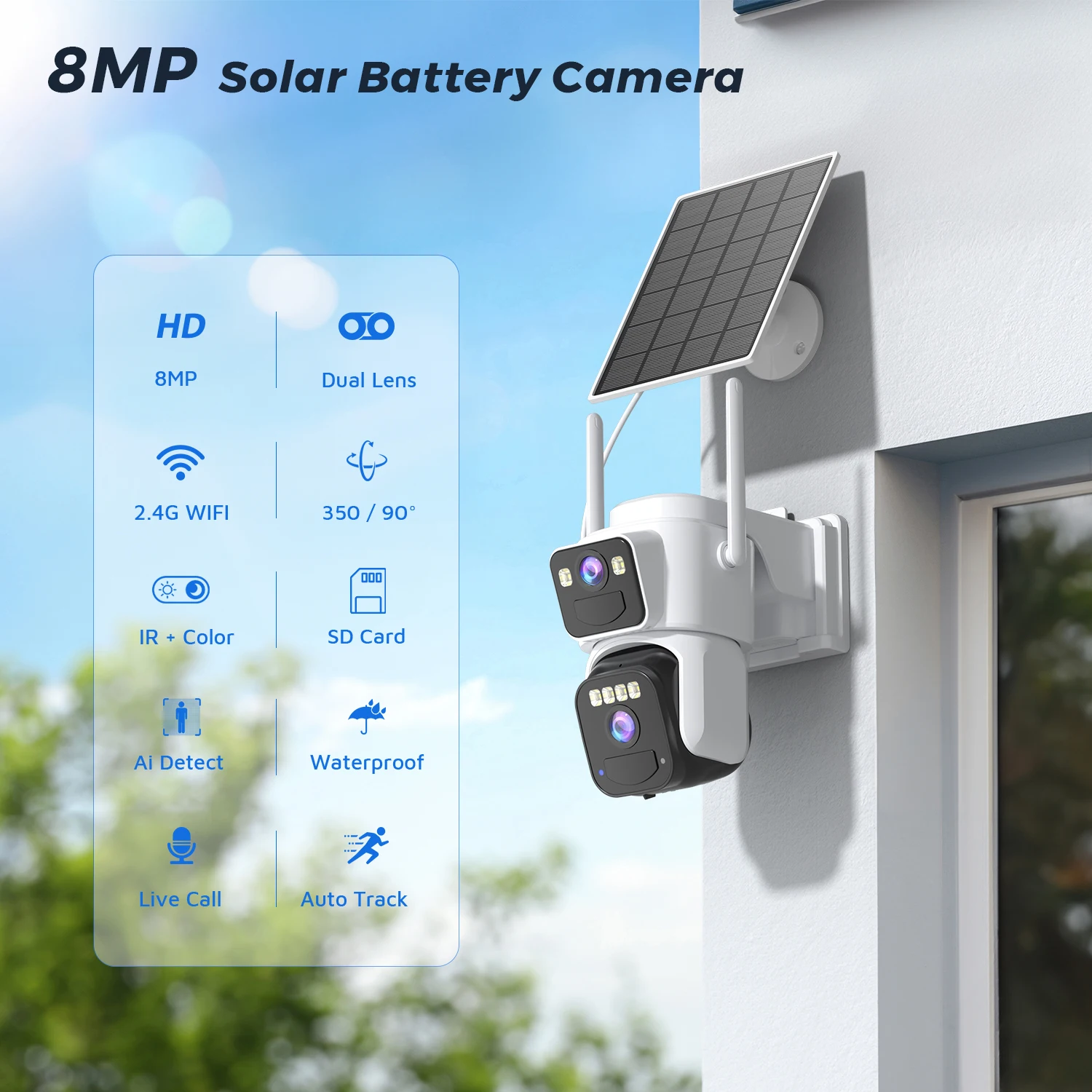 4K Dual Lens Solar WIFI Security Cameras With Solar Panels Color Night Vision PIR Motion Detection Ourdoor IP Camera O-KAM APP