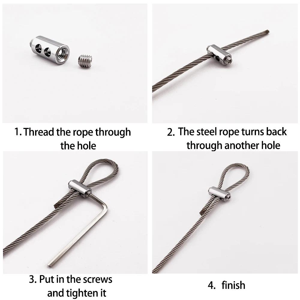 10 sztuk 1-3mm zaciski do liny stalowej podwójny otwór zawieszenie zacisk do kabla regulacja śruby zamki teleskopowe akcesoria mocujące
