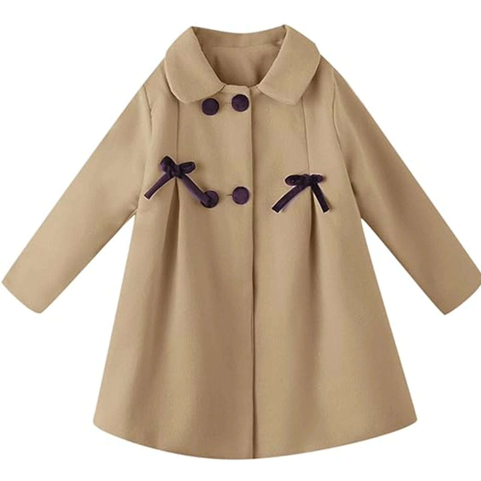 

Children's Wool Coat Double Breasted Girls Dress Coat Duffle Coat Bow-Knot Lapel Kids Autumn Winter Trench Overcoat Outerwear