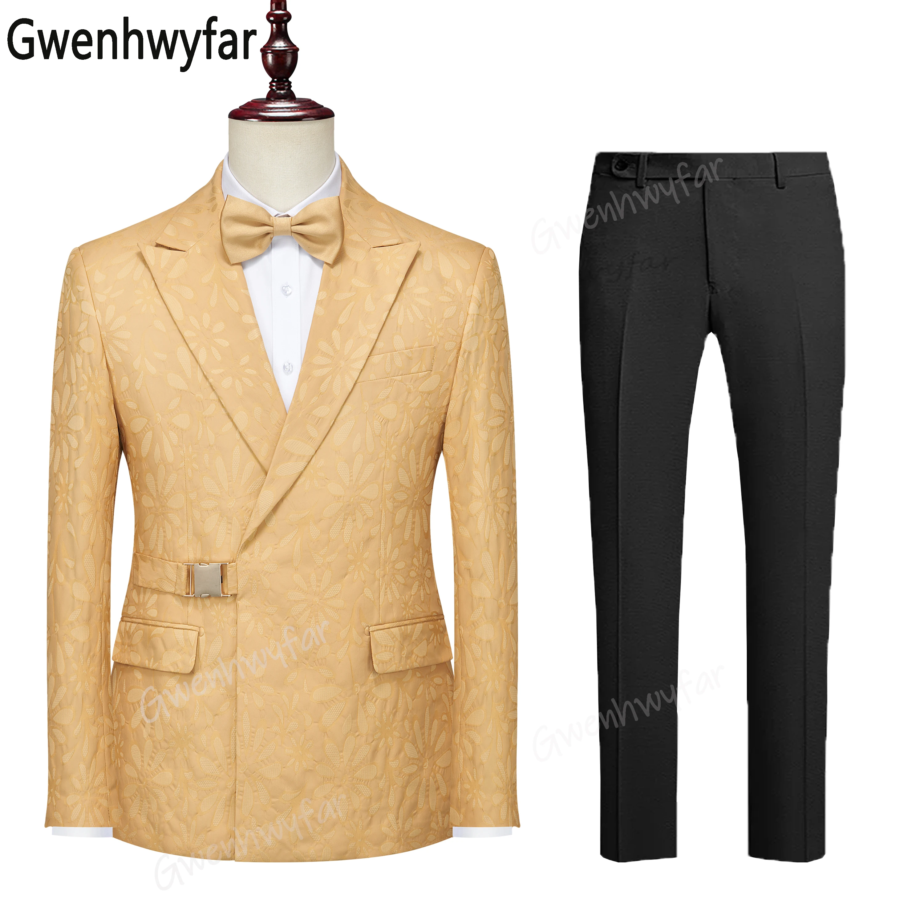 

Gwenhwyfar костюмы для мужчин, жаккардовые пиджаки цвета шампанского, комплекты из двух предметов, элегантные свадебные брюки, пальто, деловой роскошный костюм