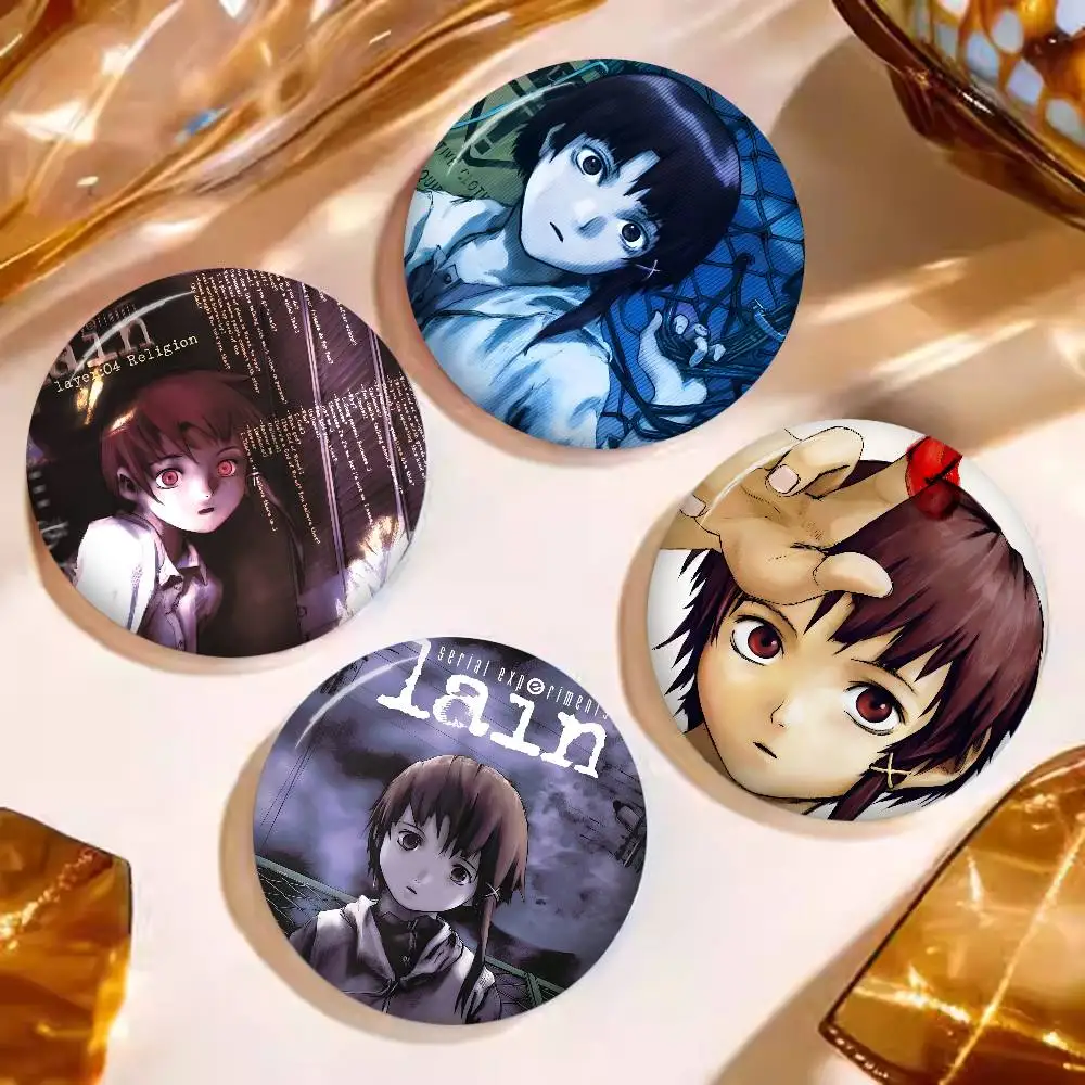 Lain Cartoon Brooches Anime Badge Round Handmade Brooch Lapel Pins Jewelry for Backpack Clothes Gifts