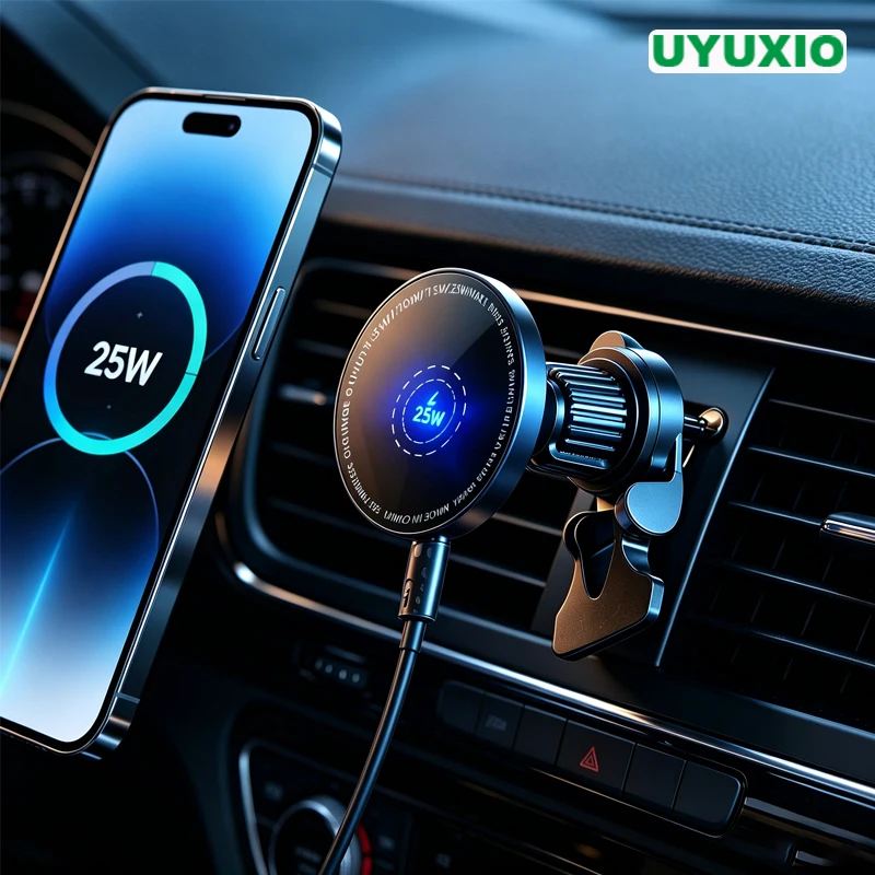 

UYUXIO 25W Ultra Fast Charging Magnet Wireless Car Charger Cooling Charge Car Mount Phone Holder Air Vent for iPhone 17 16 15
