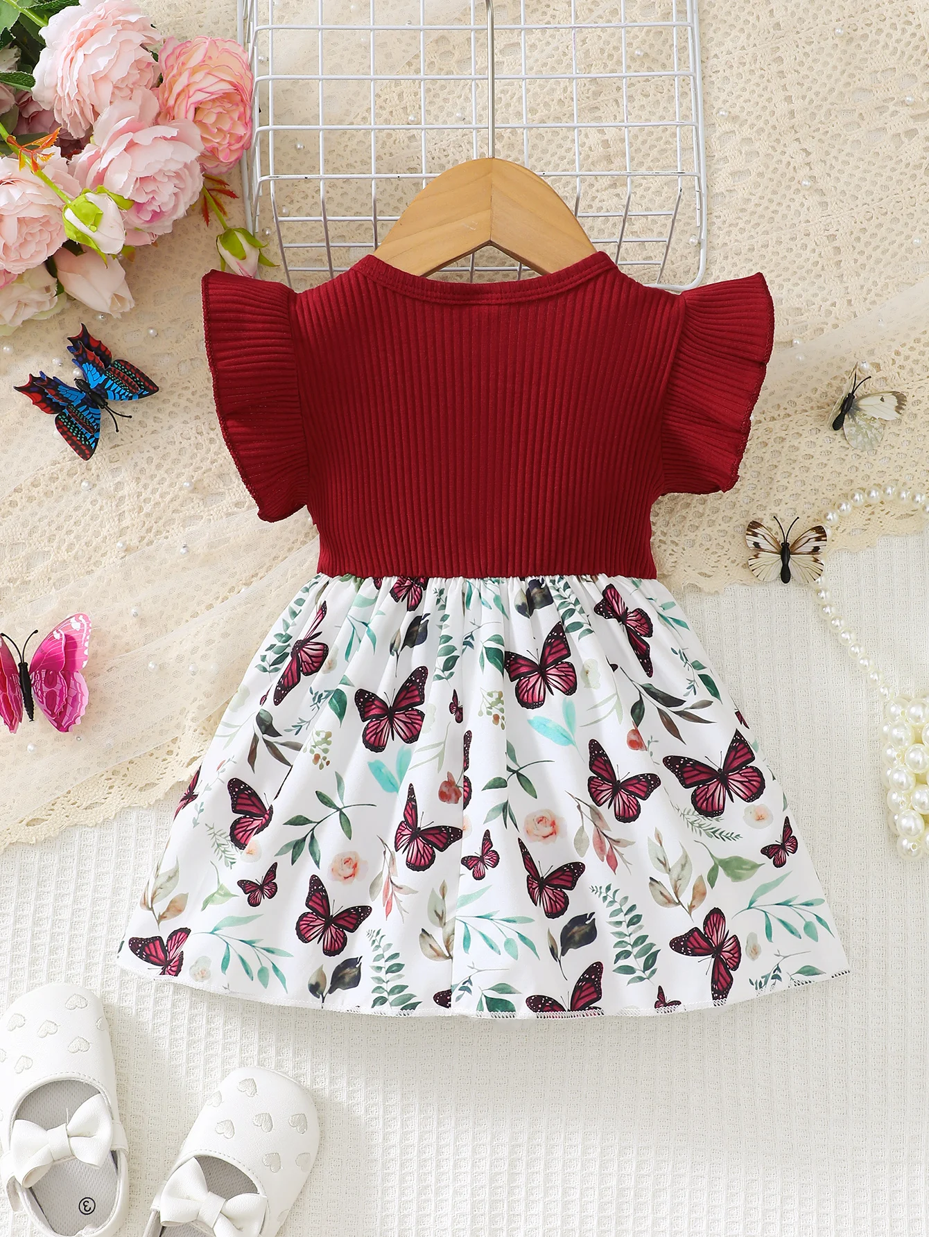 Baby Girl Summer Fashion Cute Ruffled Butterfly Print Dress
