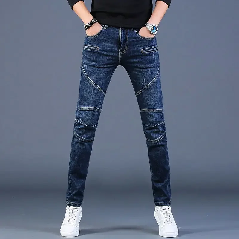 

Harajuku Fashion 2025 New Autumn Men's Jeans Casual Slim Pencil Pants Korean High-end Blue designer clothes Patchwork Trousers