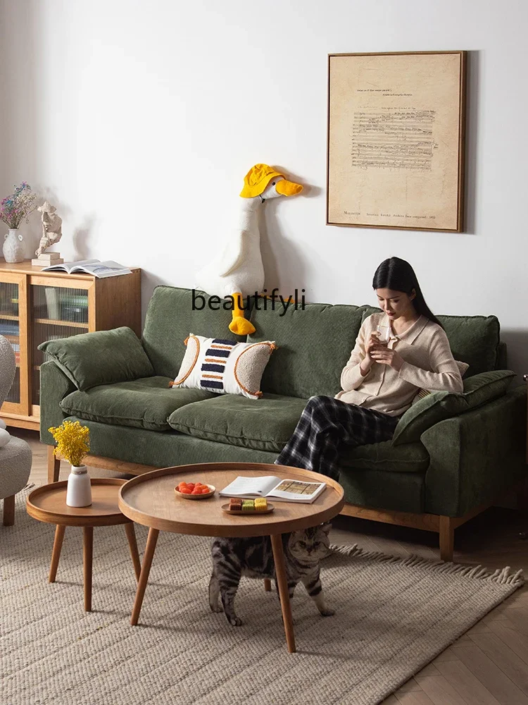 

zqxNordic Fabric Sofa Living Room Solid Wood Three-Seat Corduroy Sofa Simple Removable and Washable