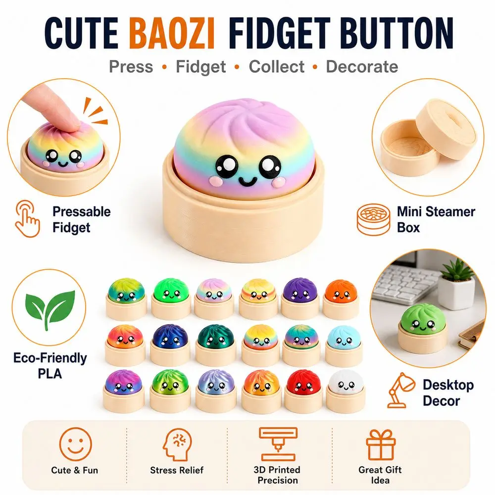 3D Printed Dumplings Multiple Gradient Colors Click Press Baozi Fidget Button Luminous Mini Stress Relief