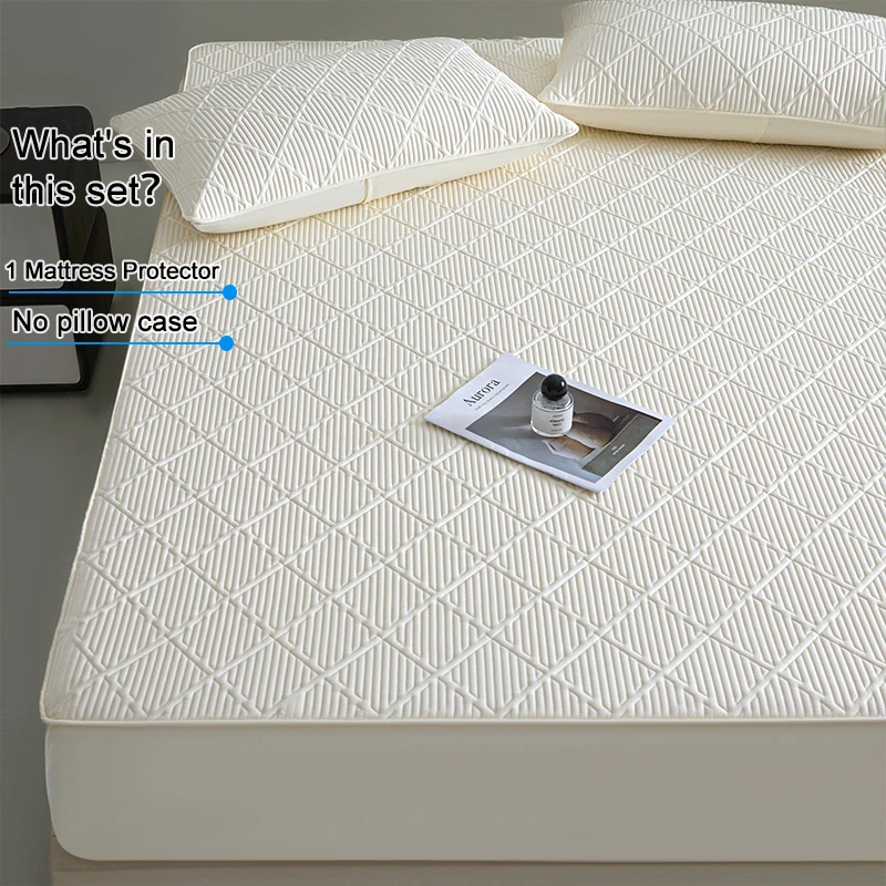 50S Pure Cotton Top Layer Fitted Mattress Protector Quilted Antibacterial Anti-Mite Hypoallergenic Breathable Mattress Cover