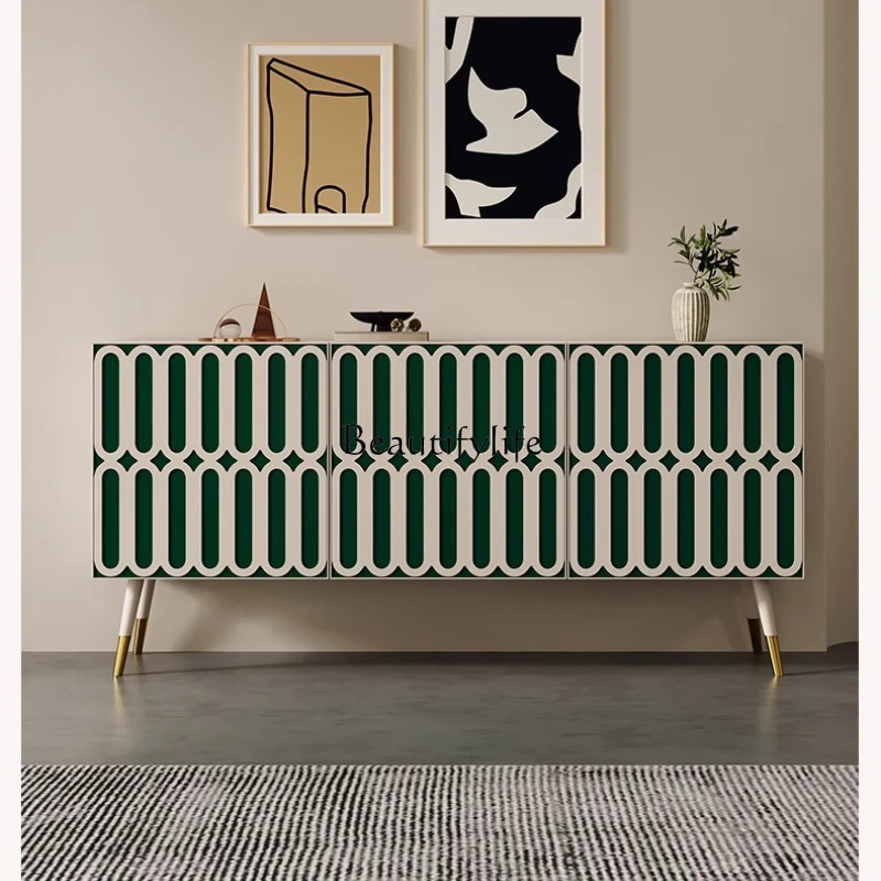 

4*Postmodern simple entrance cabinet storage French light luxury cream minimalist household solid wood dining side cabinet