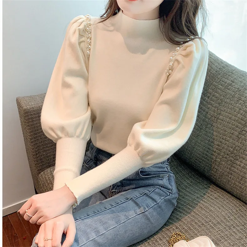 Sweter dasar rajut setengah leher tinggi untuk wanita di musim gugur dan musim dingin, Sweater Dalaman bergaya dan serbaguna, atasan Slim Fit