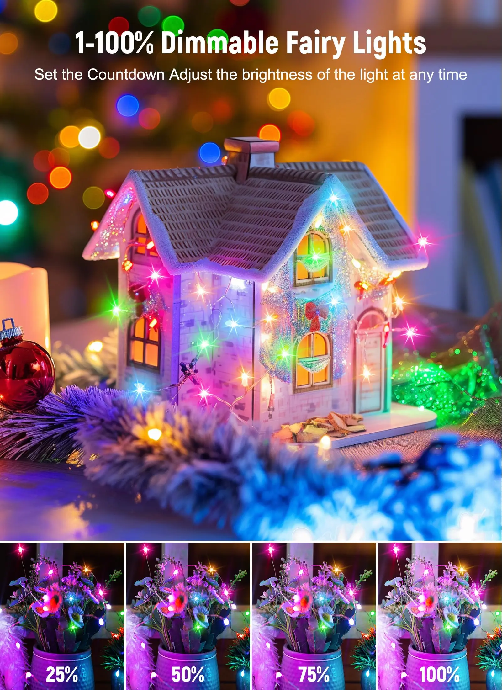Smart USB Fairy Lights 100 LED Garland with Timer and Bluetooth App Remote String Lights for Christmas Wedding Party Decoration
