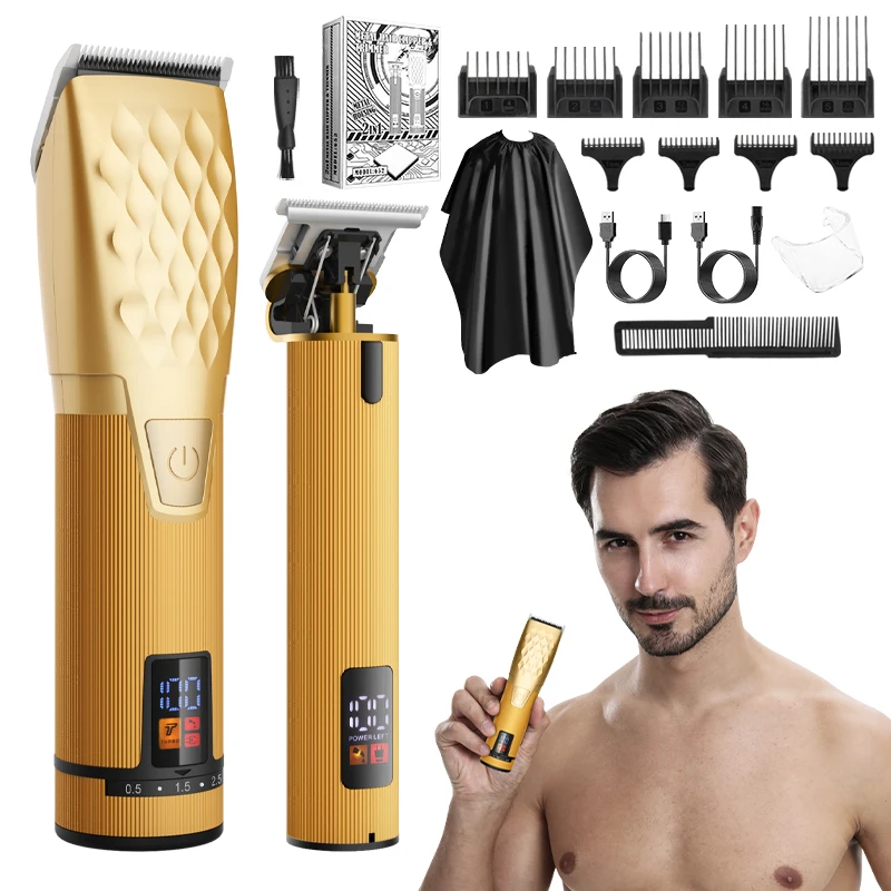 Resuxi 652 قابلة للشحن منخفضة الضوضاء صالون الحلاقة مقص الشعر اللاسلكي T شفرة المتقلب الرجال المهنية 2 قطعة مجموعة
