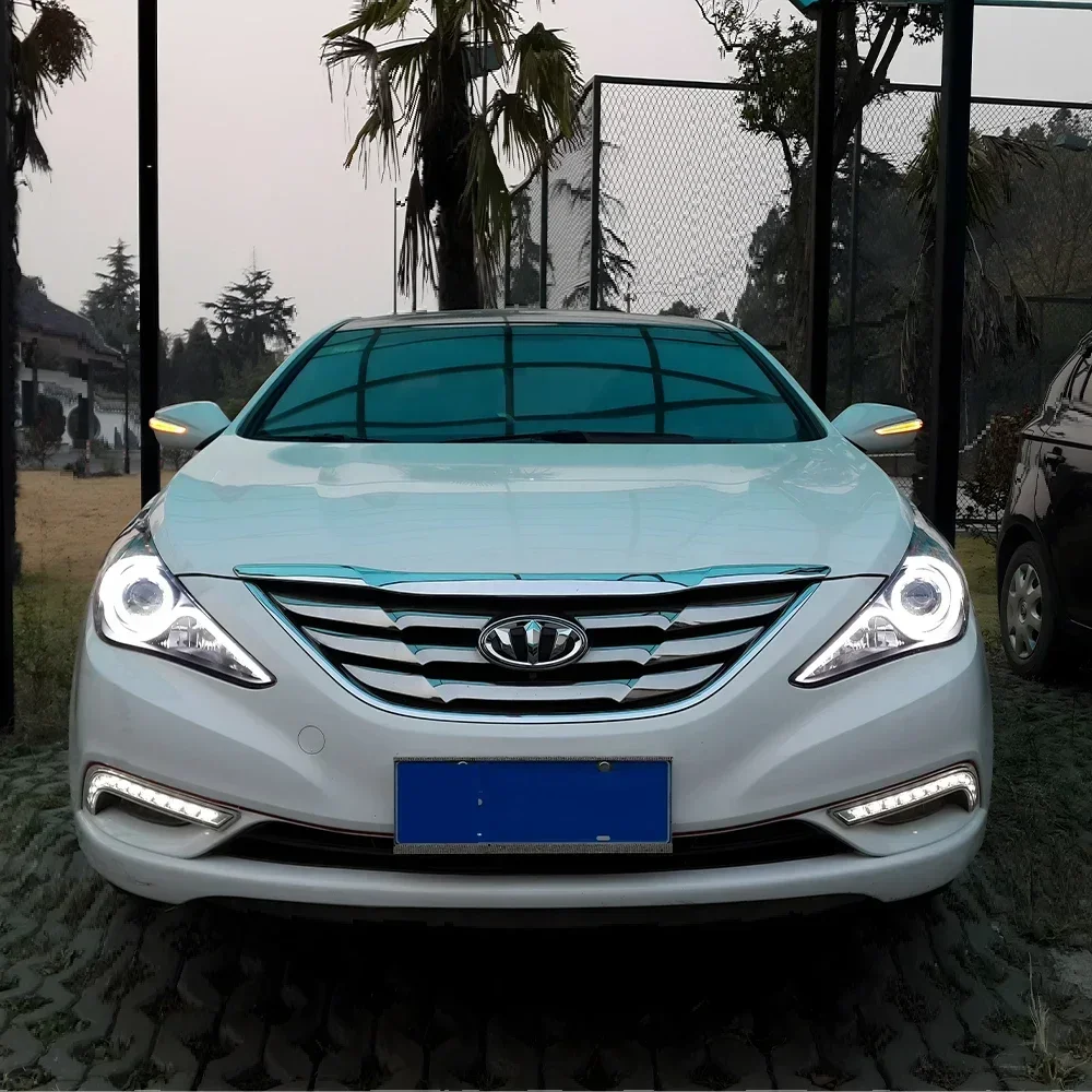 

Для Hyundai Sonata 2011-2015 автомобильные передние фонари, обновленный стиль ангельских глаз, линзы проектора, аксессуары, светодиодные автомобильные фары в сборе