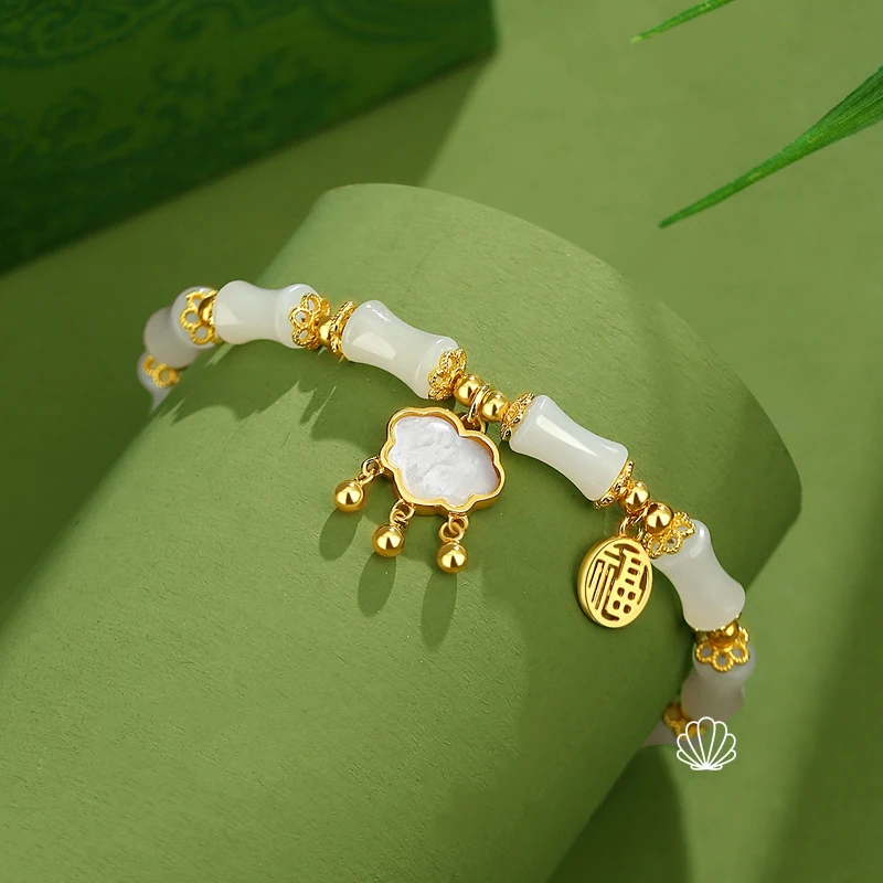 Natural Hetian Olive Jade Bracelet for Women Minimalist Chinese Style Bamboo Knot Handmade Jewelry Fashion Gift Idea Adjustable