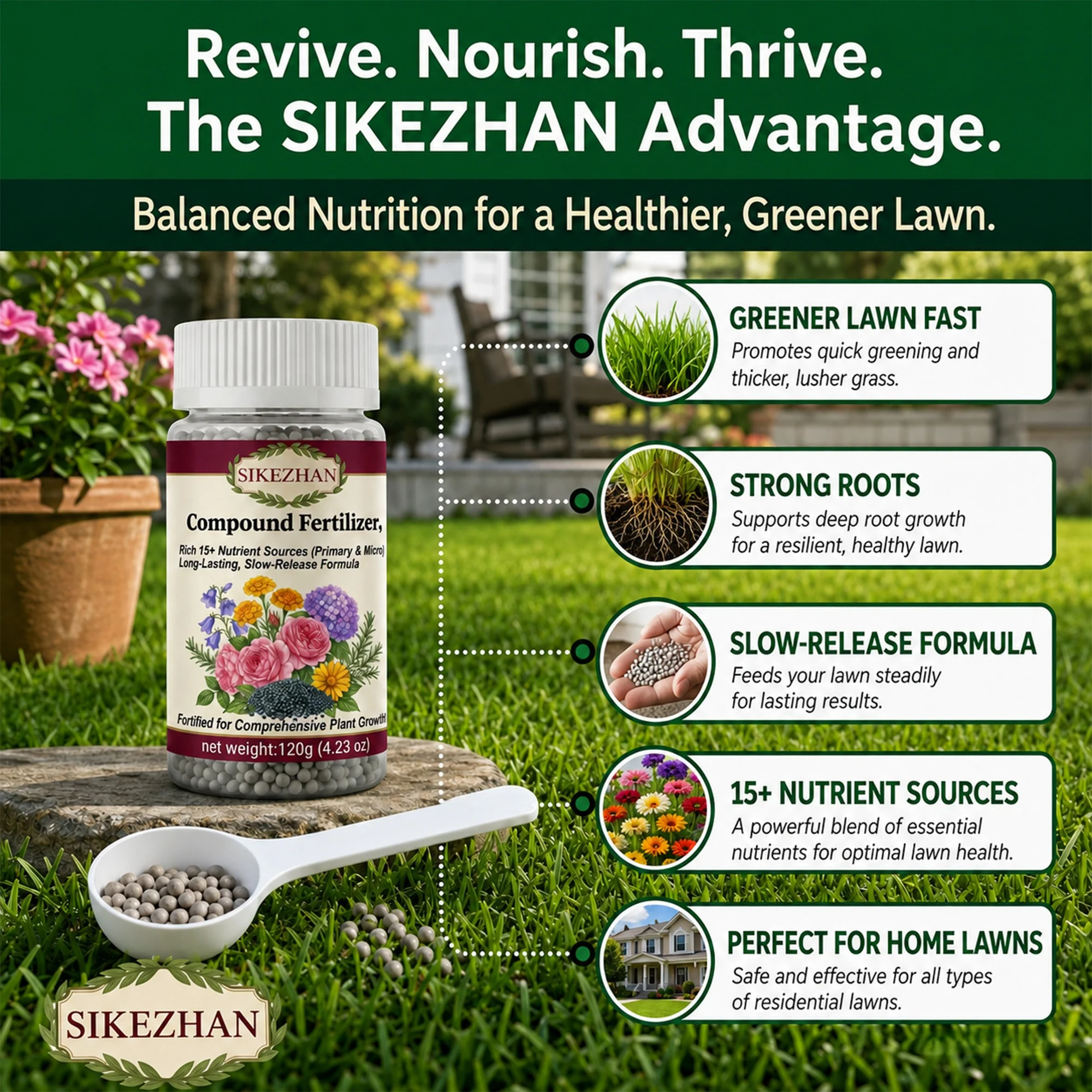 SIKEZHAN Compound Fertilizer Slow Release Lawn Green Up Plant Food With Spoon For European Home Yard Garden Revitalizing 120g