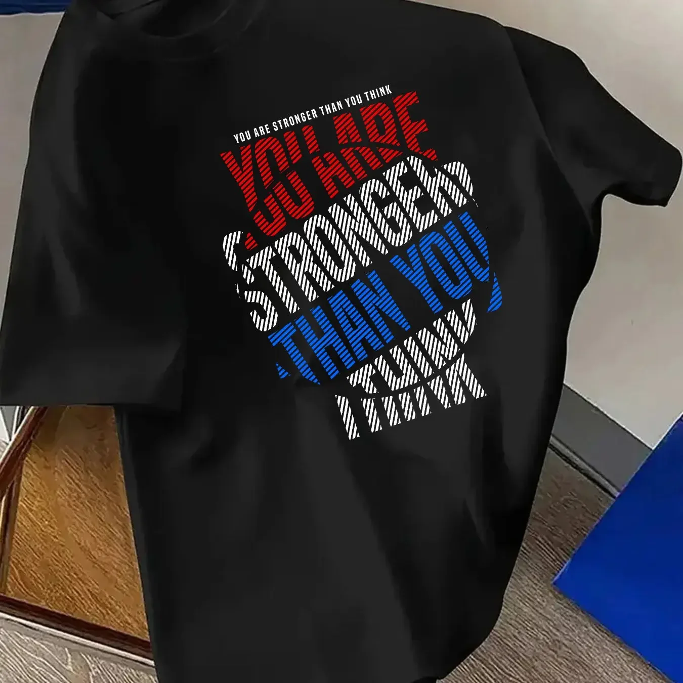 Inspirational Slogan Front Print Tee You Are Stronger Than You Think Text Graphic Men Streetwear Breathable Cotton Short