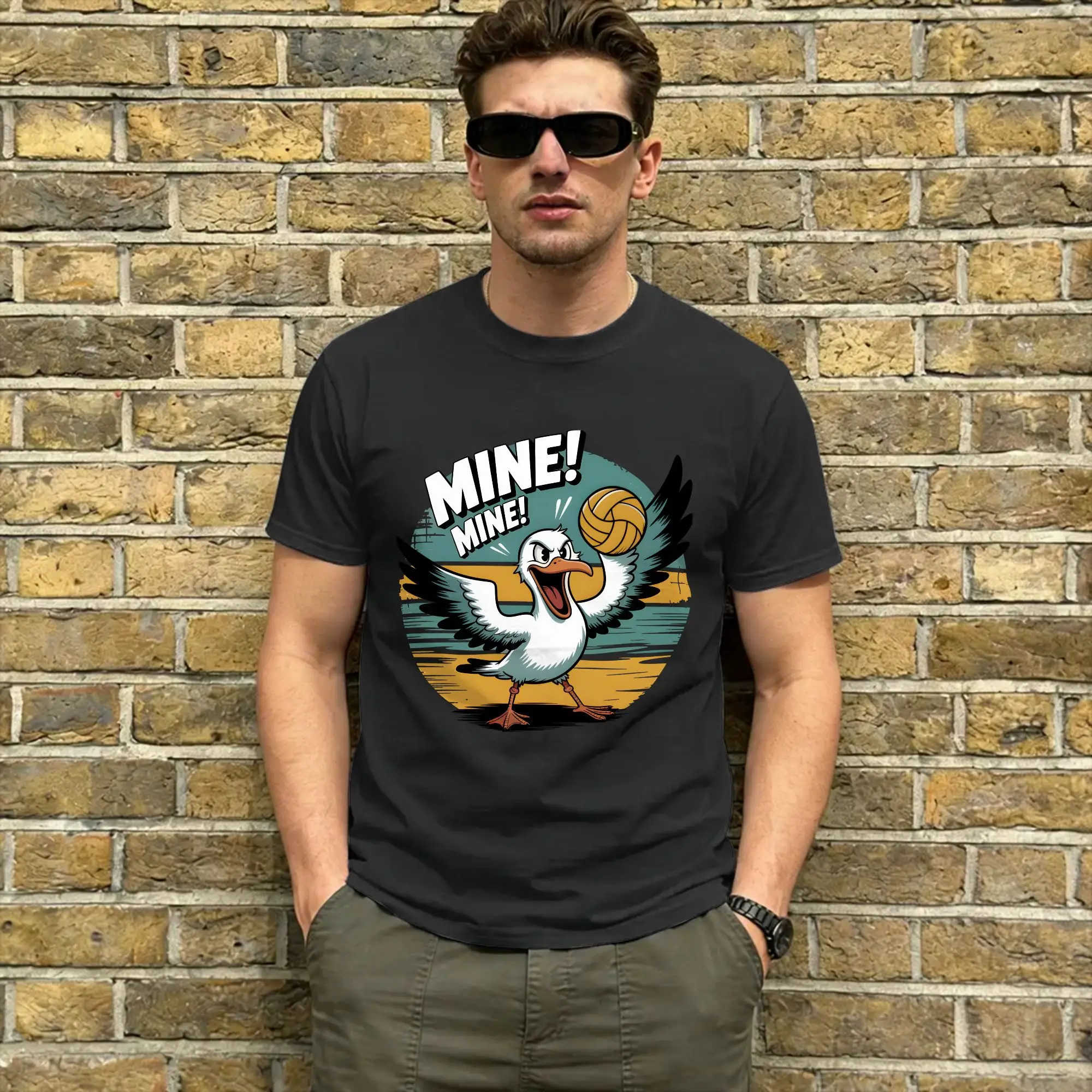 Men Funny Mine Seagull  T Shirt  100% Cotton Clothing Vintage Short Sleeve O Neck Tees Birthday Gift T-Shirts
