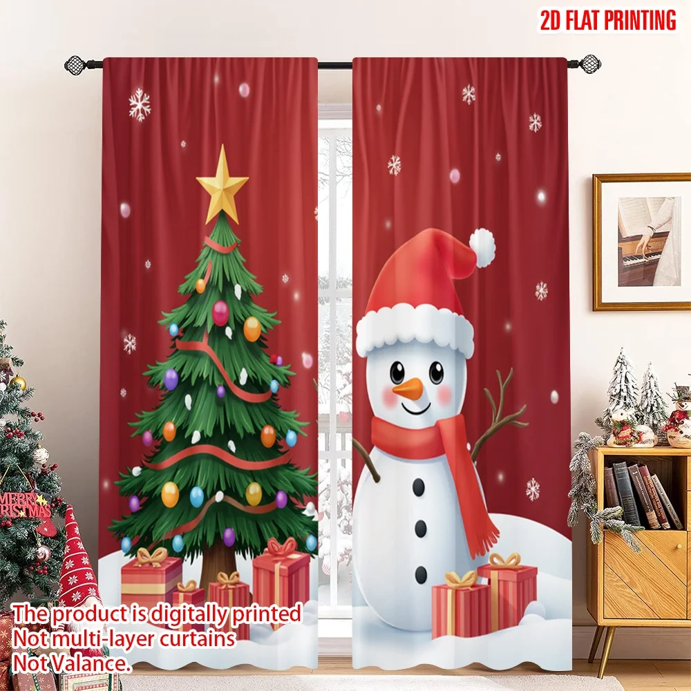 

2pcs 2D flat printing Merry Christmas Drapes Christmas Tree Snowman Snowflakes Festive Season Polyester Without Electricity