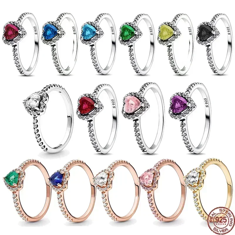 

New 925 Sterling Silver Various Colors Shiny Heart-shaped Ring Luxury Exquisite Charm Jewelry Surprise Commemorative Gifts