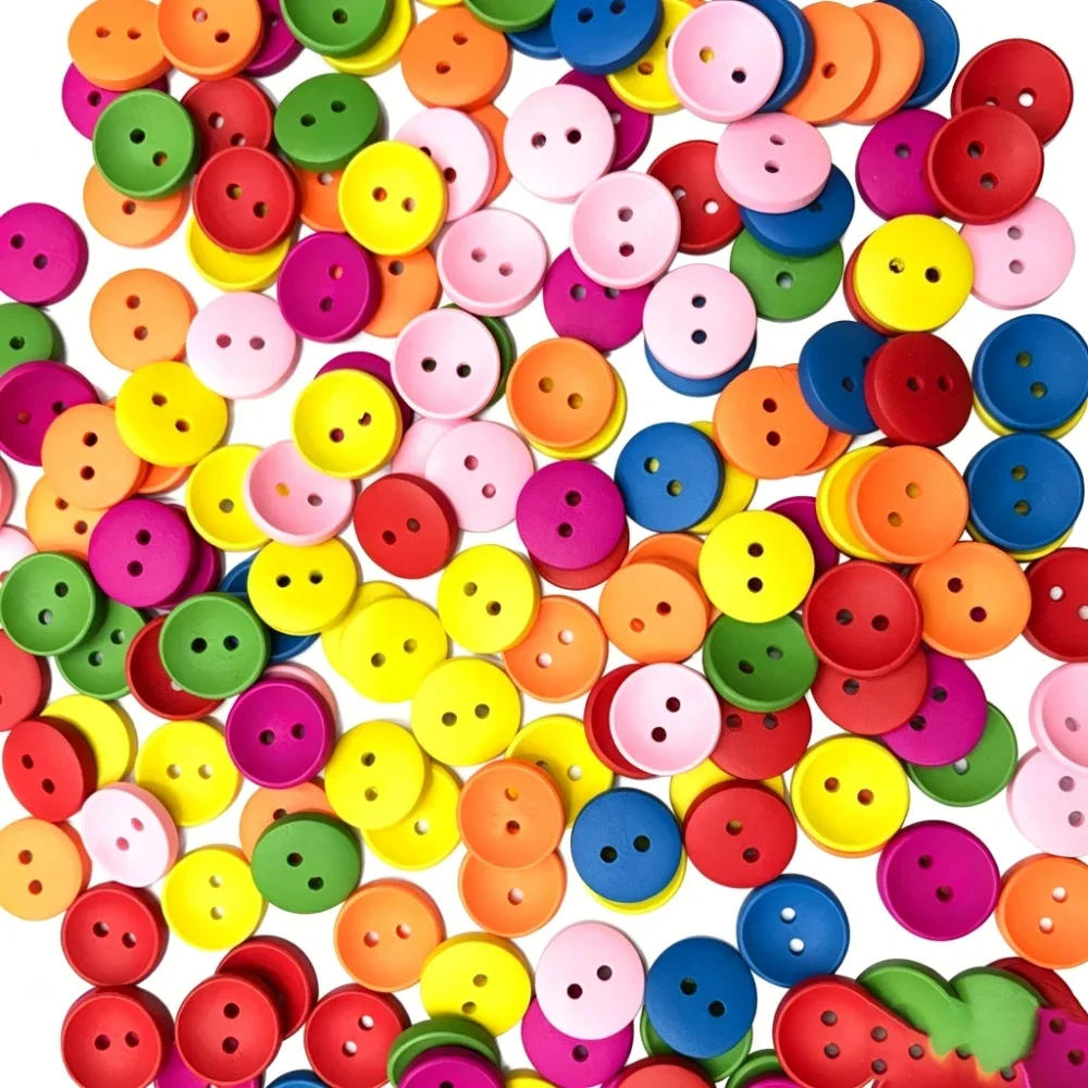 300PCS 10/15/20/25MM 2 Holes Mixed Colors Wood Buttons Maker for Craft Round Sewing Scrapbook Handwork DIY Dress Home Decoration