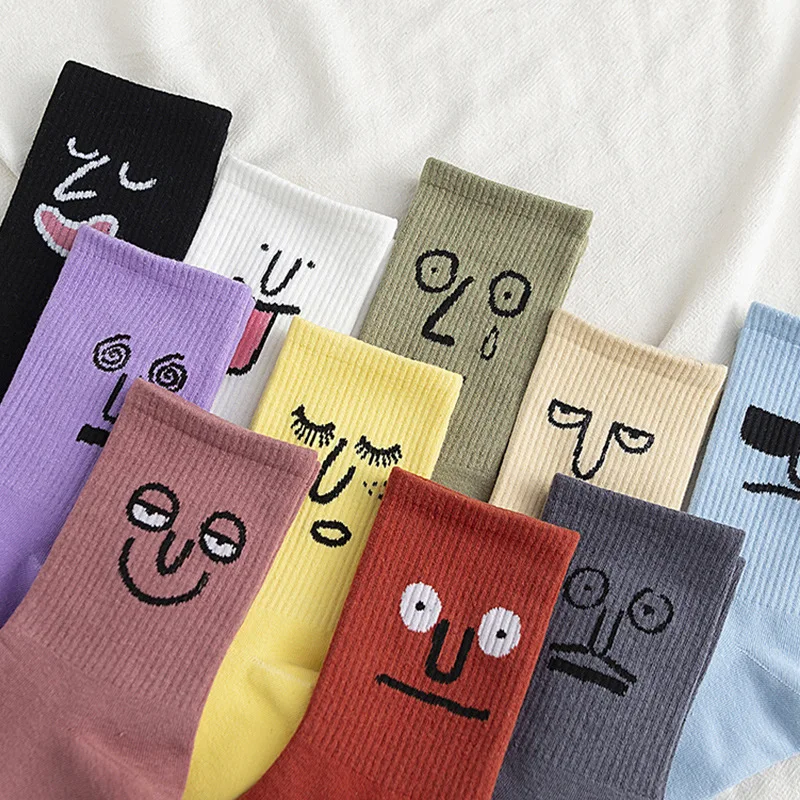 2 pairs of popular new styles with funny expressions, mid length socks, hip-hop socks