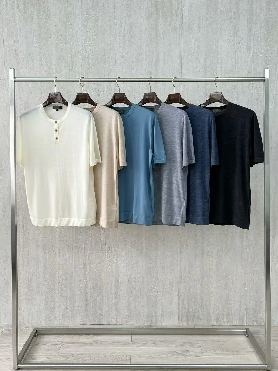 

Men's Wool round Ne ort Sve T-irt Casual Versatile Color Top for Busin And Leisure Spring Summer Wear