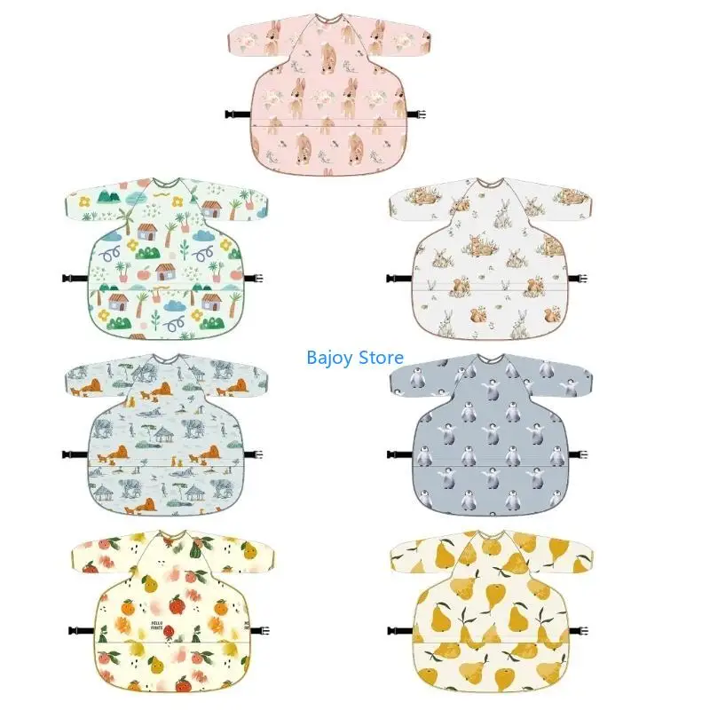 

63HE Full Coverage Baby Bibs with Sleeves Long Smock for Toddlers Feeding