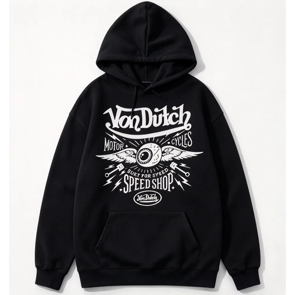 2026 New Retro Biker Streetwear Von Dutch Motor Cycles Printed T Shirt Men Women Winged Eyeball Casual Short Sleeve Tee