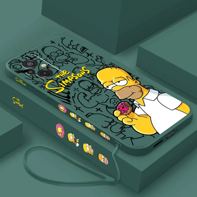 Disney The simpsons Cute Liquid Left Rope Phone Case For Redmi 6 7 8 9 10 11 12 13 K30 40 50 60 AT X A1 Ultra Pro Soft Cover