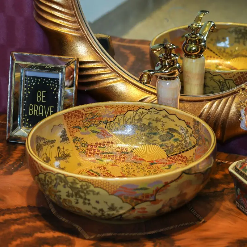 Ceramic Washbasin, Antique Countertop Basin, Round Countertop Basin, Household Use