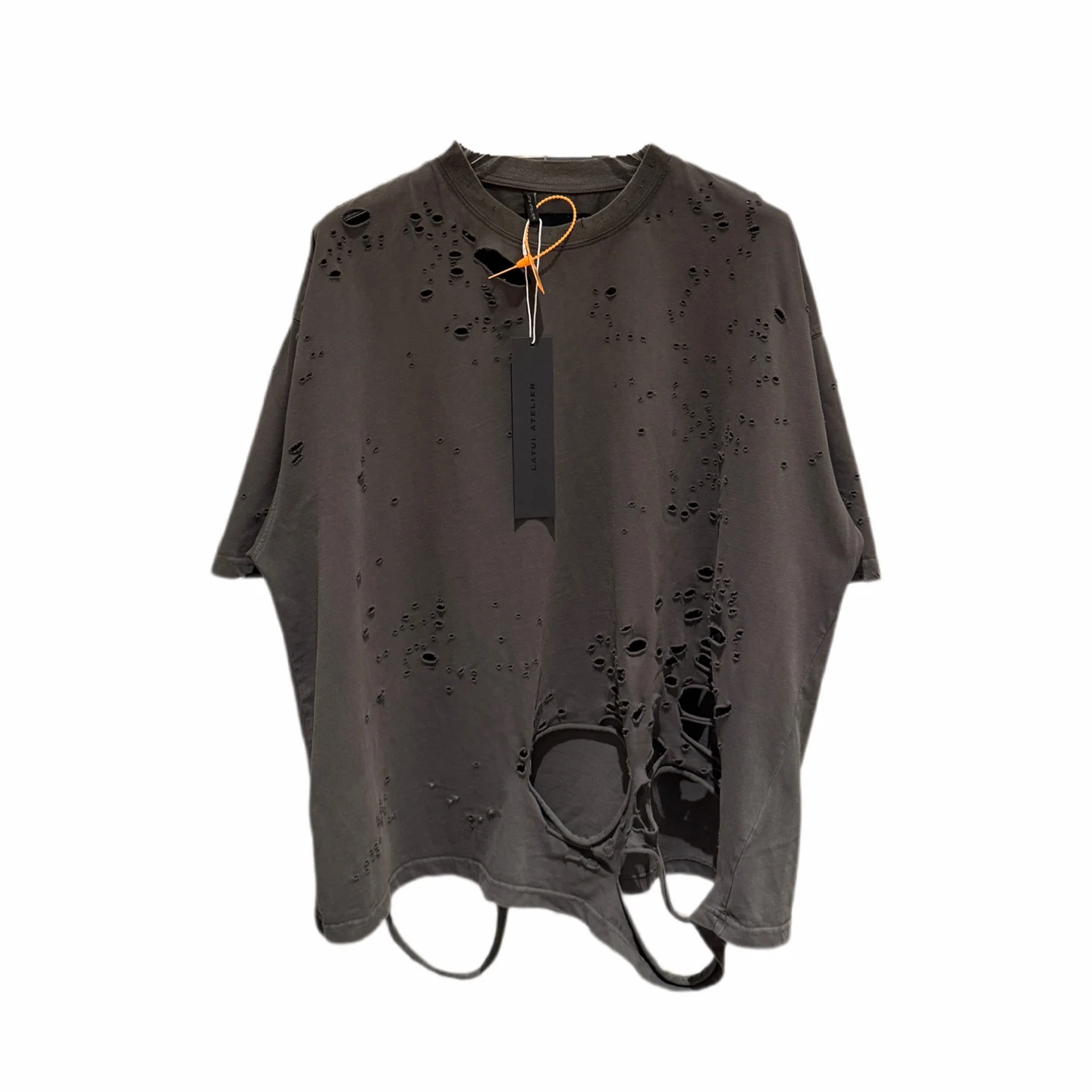 Heavy Destroyed Charcoal Gray Plain T Shirt Men Women Washed Distressed Loose Fit Casual Streetwear Top